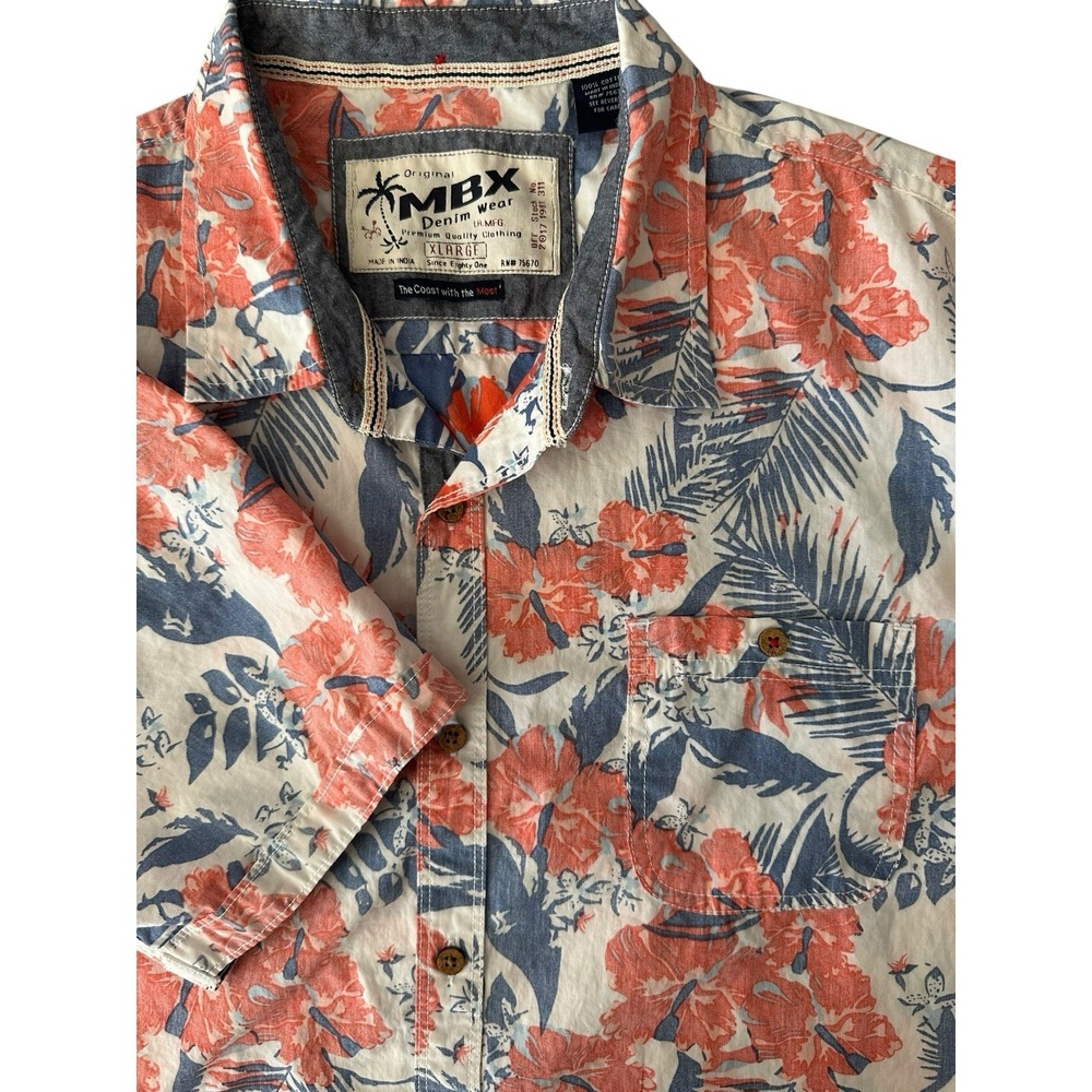 MBX Denim Wear Reverse Print Hawaiian B/U Shirt Men's XL Floral 80's Y2K Surfer